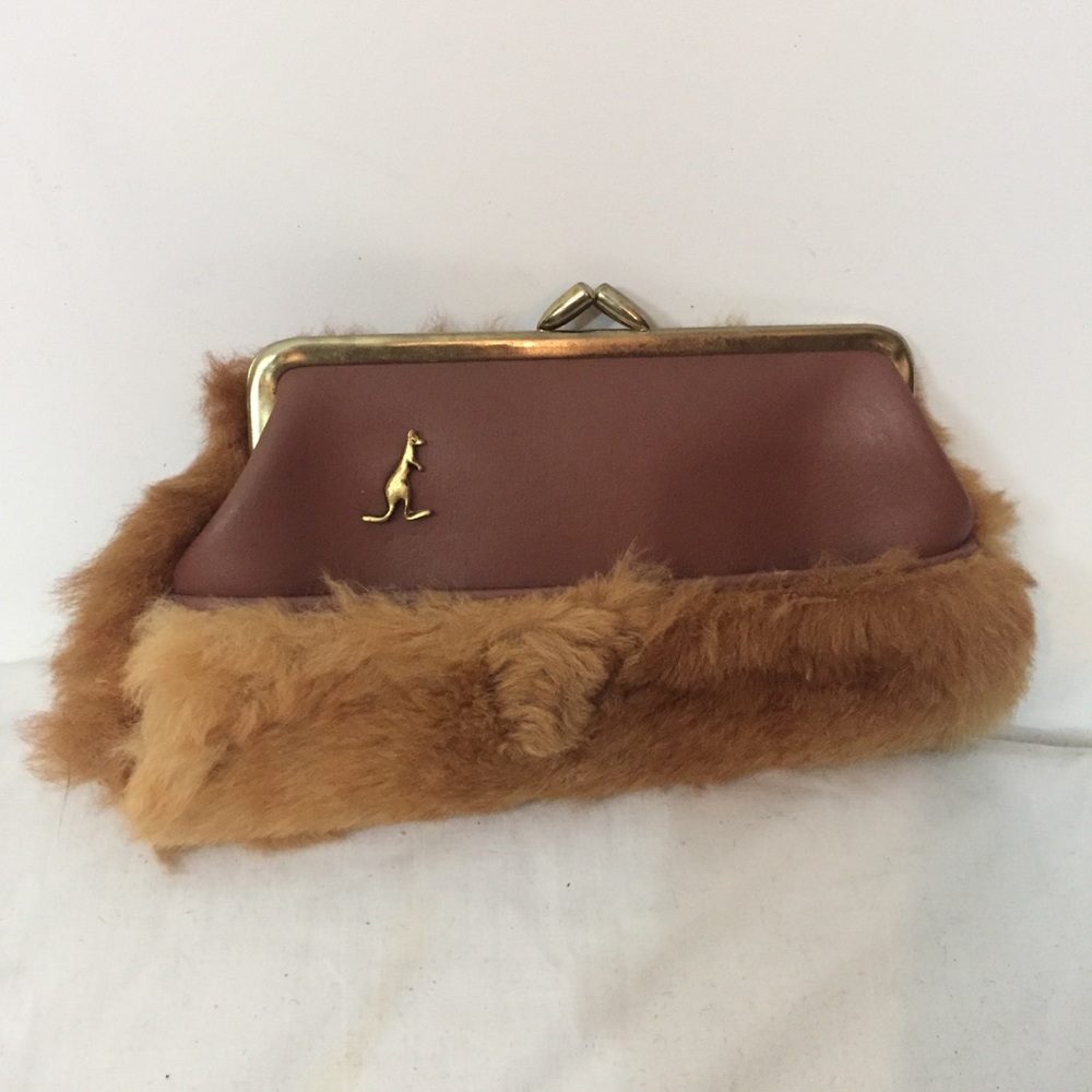 60s Leather & Kangaroo Fur Wallet Clutch Australia